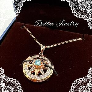 NIB Redbee 18kt GP, Rose gold over s925, "Swiss Blue Topaz" CZ compass necklace!